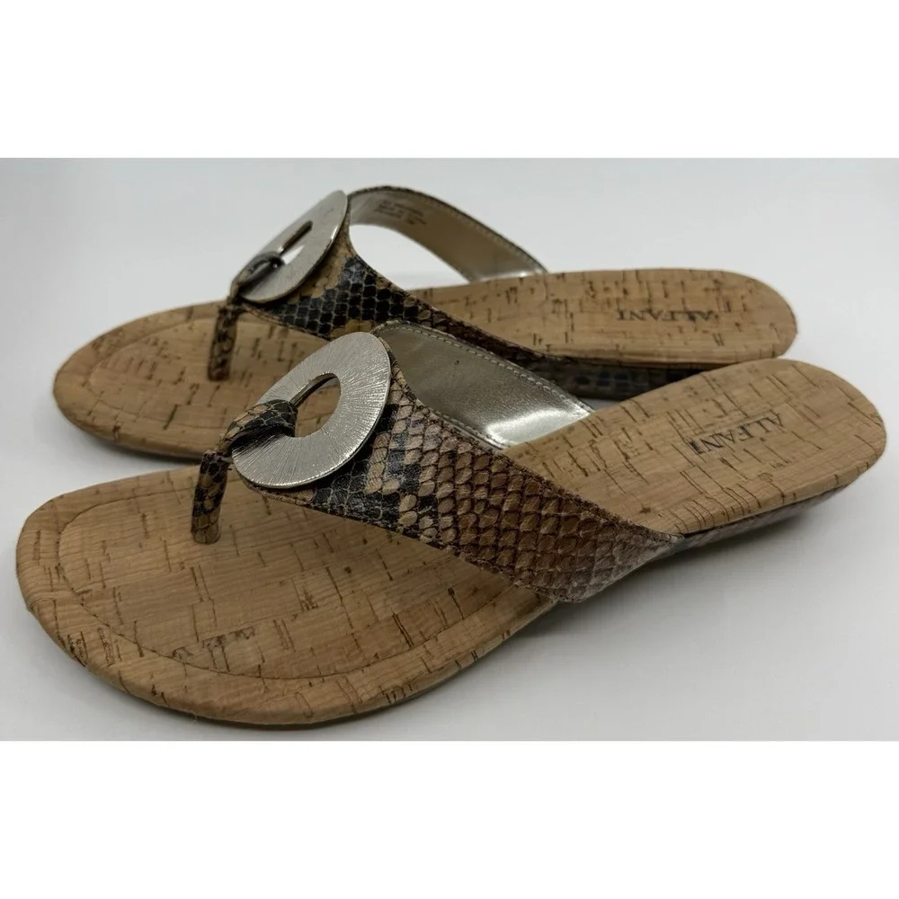 Alfani Women's Franca Tan & Gold Thong Wedge Heel‎ Sandals Shoes Size 8M Box